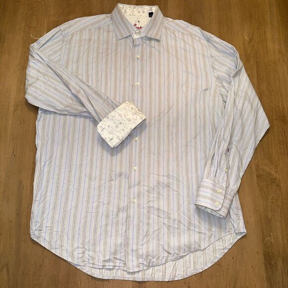 Robert Graham Mens Shirt XL Striped Button Down Flip Cuff Cotton Long Sleeve - Picture 2 of 9